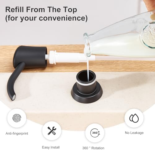 GAGALIFE Built in Sink Soap Dispenser or Lotion Dispenser for Kitchen Sink, Matte Black ABS Pump Head, with 17 Ounce PET Large Soap Bottle