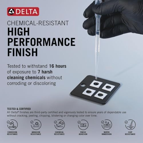 Delta Geist Matte Black Bathroom Faucet 3 Hole, 8 Inch Widespread Bathroom Sink Faucet for Vanity, Push-Pop Drain Assembly, Matte Black 35864LF-BL