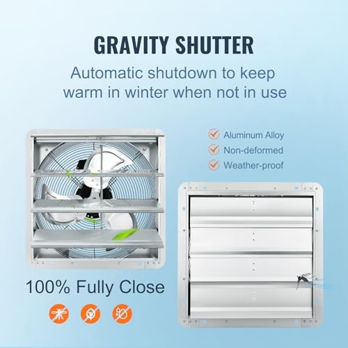 VEVOR Shutter Exhaust Fan, 16'' with High Speed, AC-motor, 2000 CFM, Wall Mount Attic Fan, Ventilation and Cooling for Greenhouses, Garages, Sheds, FCC