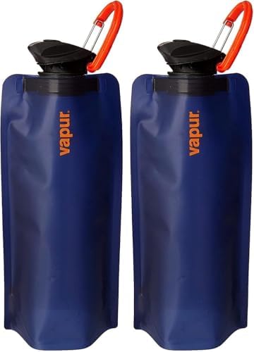 Vapur Flexible, Collapsible Wide Mouth Anti-Bottle with Detachable Carabiner, 34 Ounce, Night Blue, Pack of 2
