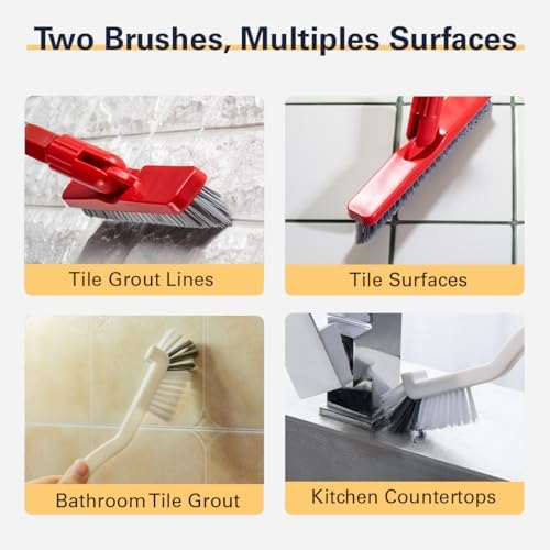 Foxtrot Living Grout Brush with Long Handle & Handheld Stiff Bristle Scrubber, V-Shaped Cleaner with Telescopic Handle for Easy Cleaning & Storage - Tile Floor Cleaning Brush