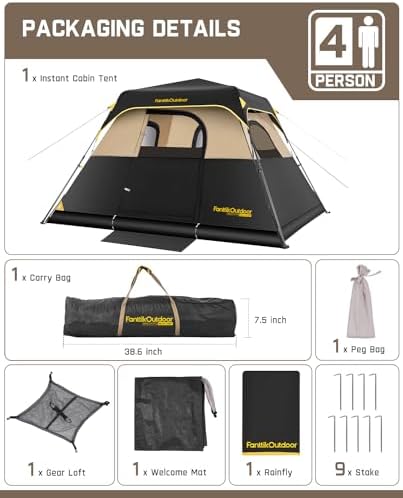FanttikOutdoor Camping Tent 4/6/8/10 Person Instant Cabin Tent Setup in 60 Seconds with Rainfly & Windproof Portable with Carry Bag for Family Camping & Hiking