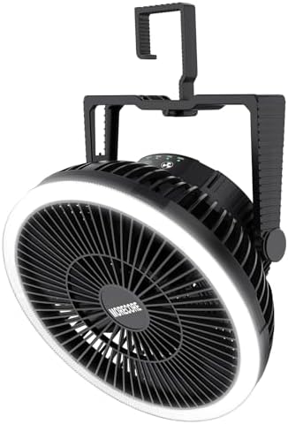 MORECORE Portable Camping Fan with LED Lantern, 24HRS Running 8inch Rechargeable Tent Fan, Powerful 3-Speed 180° Rotate with Hook, Quiet for Outdoor RV Travel Fishing Hurricane Emergency Power Outage