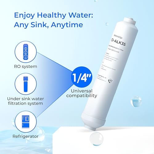 Waterdrop ๐๐ฅ๐ค๐๐ฅ๐ข๐ง๐ Water Filter WD-ALK35, Alkaline Filter for Reverse Osmosis System, pH Balance and Restore Minerals for RO Alkaline Filter, Under Sink Water Filter, 1/4" Quick Connect
