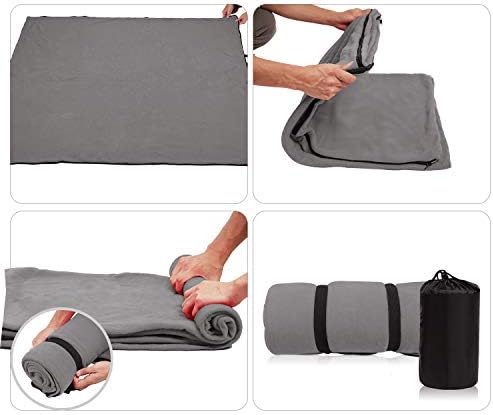 REDCAMP Fleece Sleeping Bag Liner for Adult Warm or Cold Weather, 75" Long Full Sized Zipper Camping Blanket for Outdoor Indoor Used with Sack, Grey