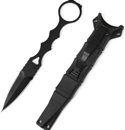 Portable Fixed Blade Knife With Sheath 440c Steel Blade Camping Knife Outdoor With Kydex Sheath In Black And White (Black)