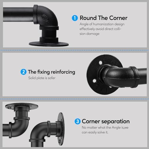 Pipe Stair Handrail, 4 Ft Metal Staircase Handrail, Black Galvanized Industrial Iron Hand Rail for Indoor & Outdoor Wall Mount Support, Wall Hand Railing,Safety Handle, Steps Baluster(HR02)