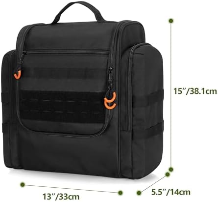 Large Tactical Camping Kitchen Organizer, Hanging Cookware Storage Bag with Paper Towel Holder & Multi Pockets, Portable Camp Utensil Organizer for BBQ Cooking Essentials, Black, Bag Only