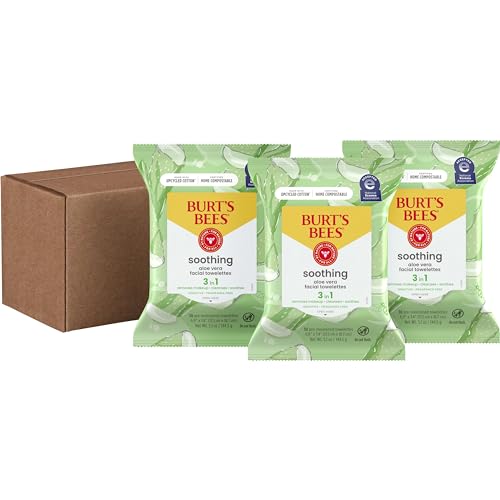 Burt's Bees Stocking Stuffers, Aloe Vera Face Wipes, for Sensitive Skin, Soothing Makeup Remover & Facial Cleansing Towelettes Christmas Gifts, 30 Ct. (3-Pack)