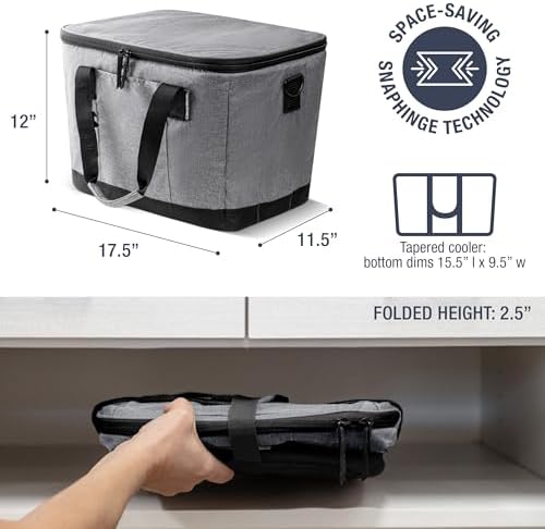 CleverMade Collapsible Cooler Bag 50 Can Beach & Travel Car Cooler, Folding Soft Cooler, Shoulder Strap, Bottle Opener Great Car Coolers for Travel, Cleans Easy, Leak Proof - Gray/Black Gray/Midnight