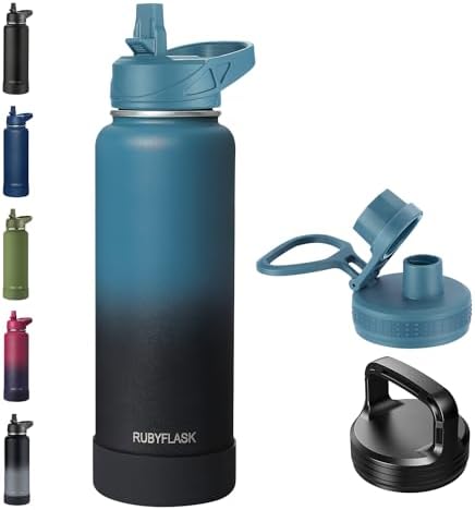 40oz Insulated Water Bottle with Straw, Stainless Steel Metal Vacuum Water Flask, Large Thermos Water bottle with Leakproof 3 Lids for Travel, Camping, Gym Sports Indigo Black