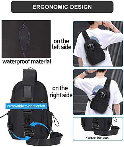 SEAFEW Black Sling Crossbody Bag for Men Women, Tactical Backpack Shoulder Daypack Mini Anti-Theft Cross Body Motorcycle Chest Bags, Small One Strap Fanny Back Pack for Casual Travel Hiking Sport Gym