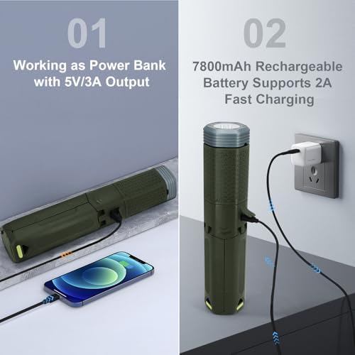 Camping Lights,Telescopic Camping Lantern with Storage Bag,7800mAh Rechargeable Outdoor Adventure Emergency Light,Waterproof LED Work Lights with Magnetic (Grass Green)