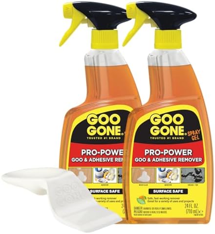 Goo Gone Pro-Power Spray Gel Adhesive Remover - Surface Safe, Great Cleaner, No Harsh Odors, Removes Stickers, Can Be Used On Tools, 24 Ounce, 2 Pack with Scraper Tool
