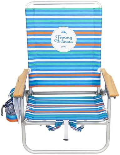 Tommy Bahama 4-Position, Extended 12.8" seat Height Easy in-Easy Out Folding Backpack Beach Chair, Logo Stripe