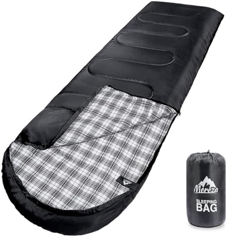 MEREZA Flannel Sleeping Bag for Adults XL, Large Wide Sleeping Bags for Camping Mens Warm Cotton Sleeping Bag 4 Season Warm & Cool Weather