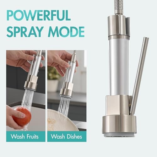 AIMADI Commerical Kitchen Faucet with Sprayer,Single Handle Pull Down Sprayer Kitchen Sink Faucet with LED Light Two Spout,Brushed Nickel