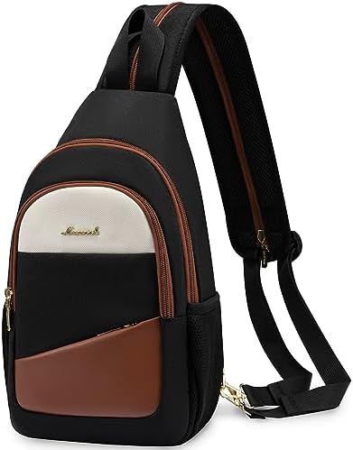 LOVEVOOK Sling Bag for Women, Convertible Sling Backpack, Small Water-resistant Daypack, Travel Chest Bag, Black, Brown, Beige