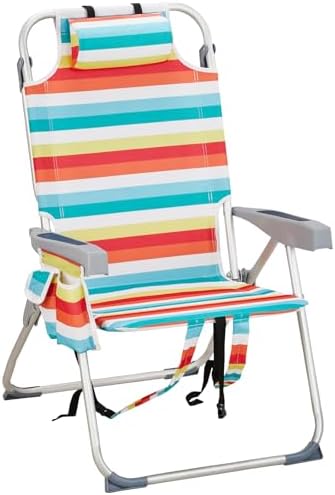 Outvita Backpack Beach Chair, 5 Level Adjustable Positions Beach Chair with Back Storage Bag, Cooler Pouch and Side Bags for Beach Poolside Lawn
