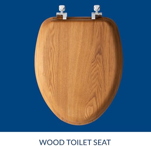 Mayfair Natural Oak Veneer Toilet Seat with Chrome Hinges, Elongated, Wood