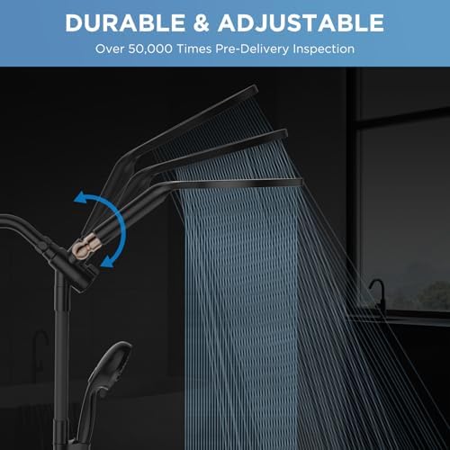 Dual Handheld Shower Head Combo, 2-in-1 Rain Shower Heads System 8 Inch Rainfall Shower Head and 10 Modes High Pressure Hand Held Showerhead with Built-in Power Wash