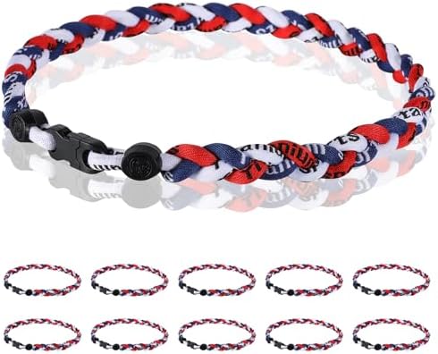 12 Pack Baseball Necklace 18inch, Team Gift for Baseball Funs, Three Braided Titanium Tornado Rope Design, with Muti - Color for Pick