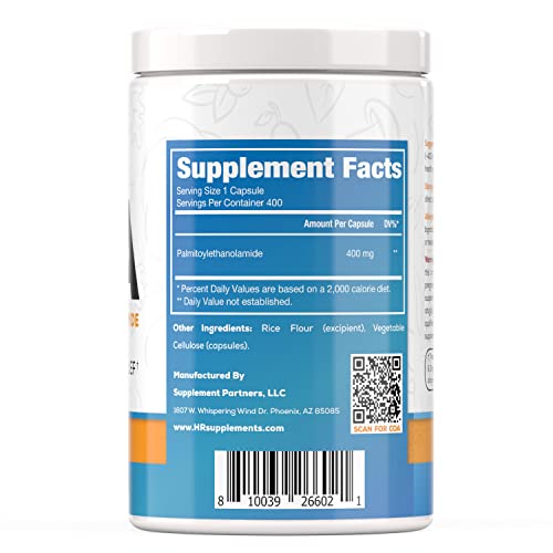 HARVEST NATURALS Palmitoylethanolamide Capsules | Pea 400mg | 400 Pill Count | Promotes Natural Inflammation & Discomfort Relief