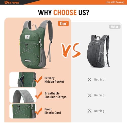 SKYSPER Foldable Hiking Backpack - 10L Small Lightweight Daypack Breathable Travel Backpacks for Men Women