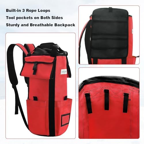 AOLEBA Arborist Rope Storage Bag Tree Climbing Rock Rope Bucket Backpack Rope Storage Bag Large Capacity 1680D Thicken Nylon Material with Hand Straps, Side Pockets