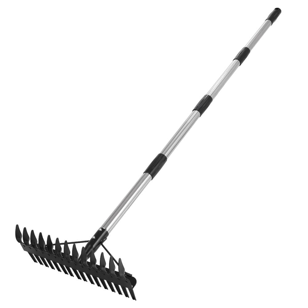QZTODO Thatch Rake - 63 Inch Dethatcher Rake with Upgraded Dual-Action Tines, Adjustable Efficient Garden Tool for Lawns Dead Grass