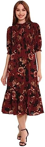 London Times Women's High Neck Sheer Midi Dress