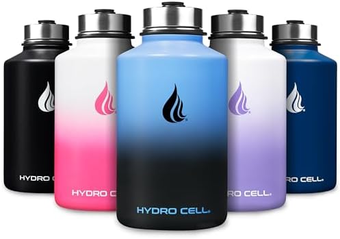 HYDRO CELL Stainless Steel Insulated Water Bottle with Straw - For Cold & Hot Drinks - Metal Vacuum Flask with Screw Cap and Modern Leakproof Sport Thermos for Adults (Blue/Black 64oz)