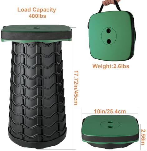 Boreeman Upgraded Collapsible Stool, Square Portable Stool, Lightweight Yet More Sturdy with Load Capacity 400lbs, Perfect for Camping Fishing Hiking BBQ (Square Army Green)