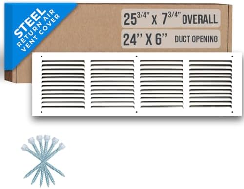 Fits 24x6 Duct Opening | Steel Return Air Grille by Handua | Vent Cover Grill for Sidewall and Ceiling | White | HVAC Cold Air Intake Grille | Outer Dimensions: 25.75"W X 7.75"H