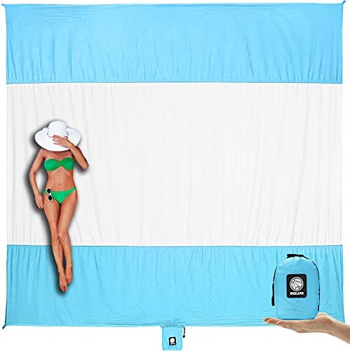 WEKAPO Beach Blanket Sandproof Waterproof, Extra Large Beach Mat, Oversized & Compact Sand Free Mat Quick Drying, Lightweight & Durable with 6 Stakes & 4 Corner Pockets