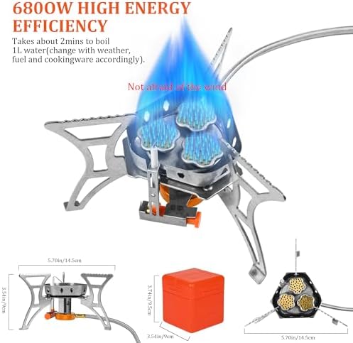 6800W Portable Windproof Camping Stove - Foldable Backpacking Stove with Piezo Ignition, Fuel Canister Adapter & Carry Case for Outdoor Cooking, Hiking & Picnics