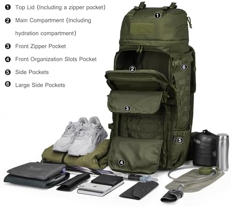Mardingtop 75L Molle Hiking Internal Frame Backpacks with Rain Cover for Camping,Backpacking,Travelling