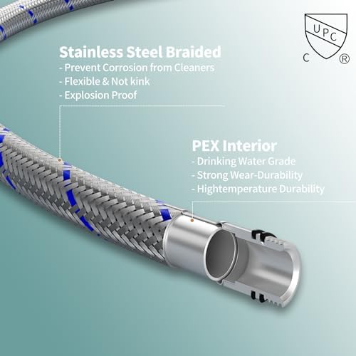 Hoimpro Brushed Gold Waterfall Spout Single Hole Bathroom Faucet, Stainless Steel Single Lever Bathroom Vanity Sink Faucet with Drain, cUPC Hose and Deck Plate