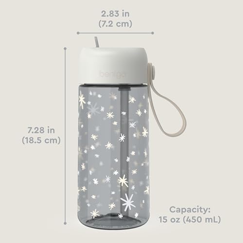 Bentgo Kids Water Bottle (Whimsy & Wonder Collection) - Leak-Proof Durable Tritan 15 oz. Cup for Kids/Toddlers 3+; Flip-Up Safe-Sip Straw for School, Sports, Daycare, Camp & More (Starry Sprinkle)