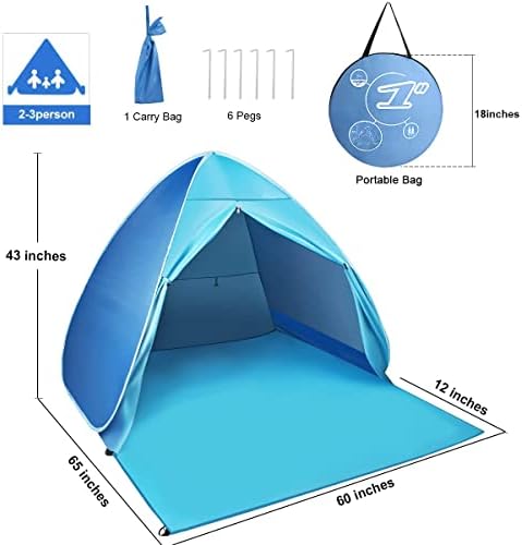 FBSPORT Beach Tent, UPF 50+ Easy Pop Up Beach Shade Beach Tent, Sun Shelter Instant Portable Beach Tent Umbrella Baby Canopy Cabana with Carry Bag, Sky Blue