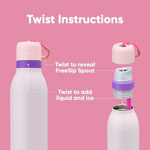 FreeSip Twist Insulated Stainless Steel Water Bottle with Straw for Sports and Travel, BPA-Free, 24-oz, Pink/Purple (Dreamy Field)