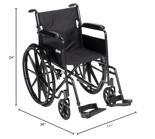 Drive Medical SSP118FA-SF Silver Sport 1 Folding Transport Wheelchair with Full Arms and Removable Swing-Away Footrest, Black