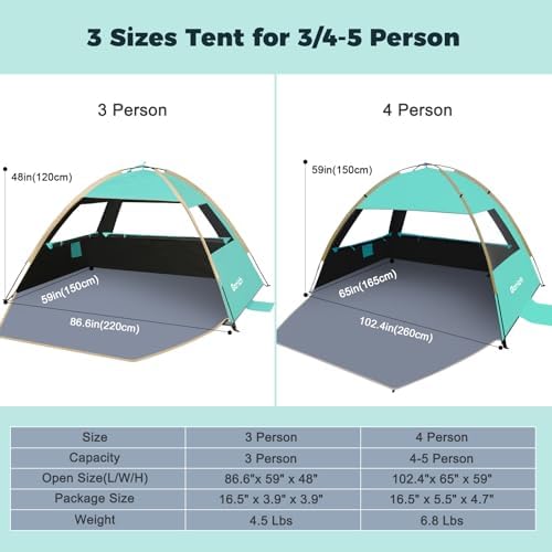 Gorich Beach Tent Sun Shelter for 3/4-5/6-7/8-10 Person with UPF 50+ UV Protection, Lightweight & Easy Setup Beach Shade Canopy, Portable Beach Shade Tent Beach Cabana