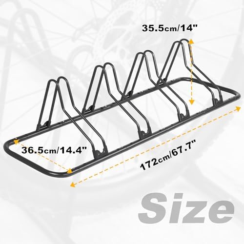 CyclingDeal Bike Rack Floor Parking Bike Stand for up to 6 Bicycles | Indoor, Home & Garage Storage Rack | Stable & Secure Bicycle Stand w/Tire Grooves Up to 29", Holding Plates & Custom Spacing