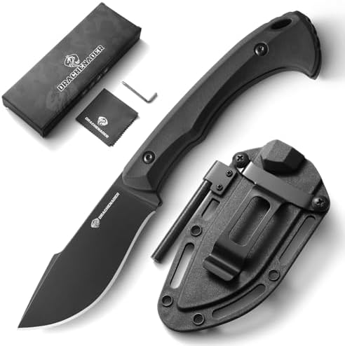7.68" EDC Survival Knife with Fire Starter L-Y, Small EDC Full Tang Fixed Blade Knife with Sheath, Belt Clip, Full Black