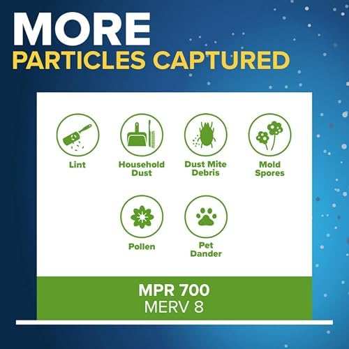 Filtrete 14x14x1 AC Furnace Air Filter, MERV 8, MPR 700, Tough on Pollen, Easy on Airflow, 3-Month Pleated 1-Inch Electrostatic Air Cleaning Filter, 4-Pack (Actual Size 13.688 x 13.688 x 0.78 in )