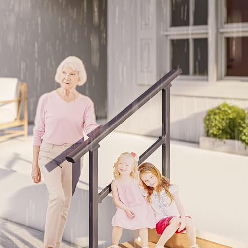 Handrails for Outdoor Steps,1-4 Step Stair Handrail & Indoor Stair Railing Kit๏ผBlack Railings for Outdoor Steps and Hand Rails for Seniors for Porch๏ผ4 Step๏ผ