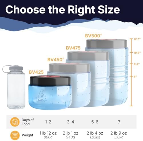 Canister for Backpacking. 4 Sizes: BV500, BV475, BV450, BV425. Bear-Resistant Food Container for Camping, Hiking, Fishing, Hunting, Bikepacking. BearVault is Bear Safe!