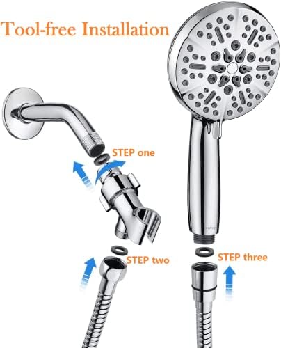 Shower Head with Handheld High Pressure-Full Body Coverage Powerful Rain Showerhead Extra 60" Long Hose and Adjustable Brass Joint Holder- The Perfect Detachable Heads for Bathroom Upgrade