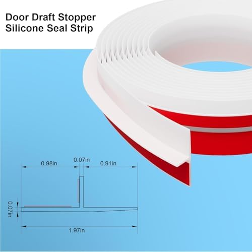 T-Shaped Door Draft Stopper, 1.97 in x 20 Ft Silicone Seal Strip for Windows Gaps, Weather Stripping Seal Strip Shower Sweep, White